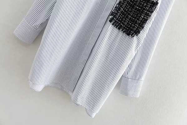 Cămașă de damă - mâneci lungi și buzunar albastru