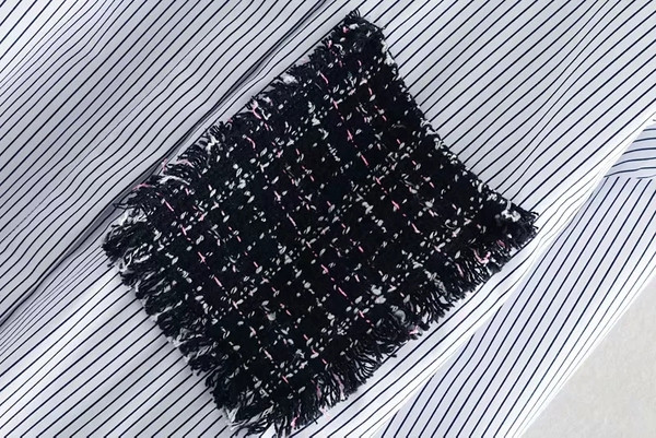 Cămașă de damă - mâneci lungi și buzunar albastru