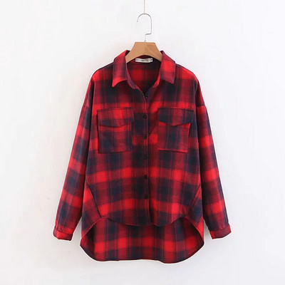 Kockás női alkalmi ing - aszimmetrikus modell