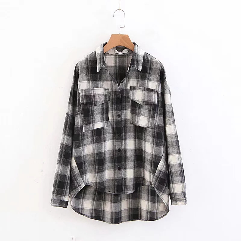 Kockás női alkalmi ing - aszimmetrikus modell