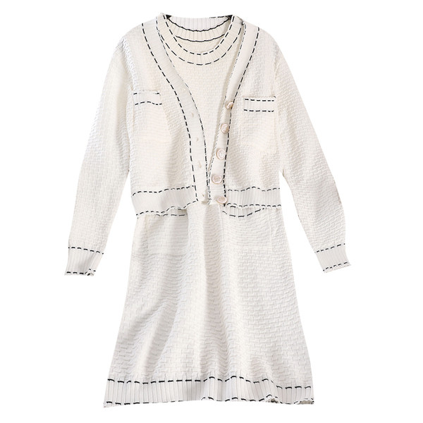 Set elegant pentru femei, care include un cardigan și o rochie alb-negru