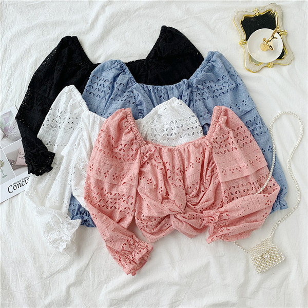 Rövid női csipkeblúz négy színben