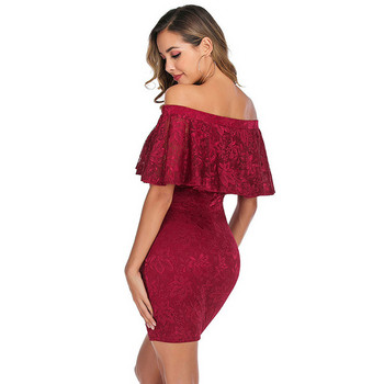 Rochie scurtă de damă elegantă, cu mâneci căzute, în roșu