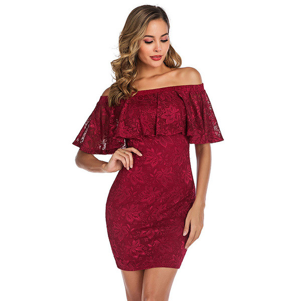 Rochie scurtă de damă elegantă, cu mâneci căzute, în roșu