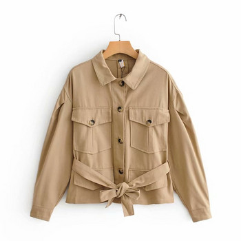 Geaca de dama din blugi de culoare maro - model lat