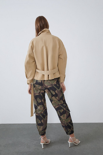 Geaca de dama din blugi de culoare maro - model lat