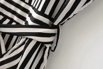 Rochie de dama in dungi cu bretele subtiri in alb-negru