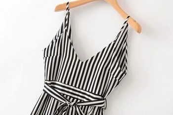 Rochie de dama in dungi cu bretele subtiri in alb-negru