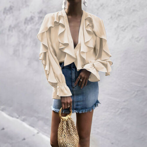 Cămașă elegantă de damă cu mâneci lungi și decolteu adânc în mai multe culori