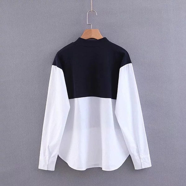 Modern női blúz O-nyakú fekete-fehér színben