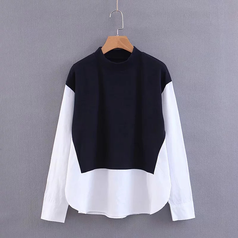 Modern női blúz O-nyakú fekete-fehér színben