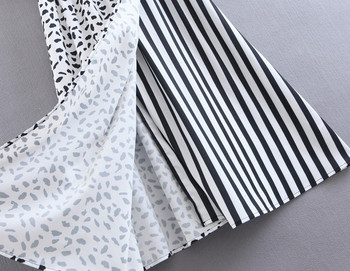 Rochie de dama cu maneci scurte si decolteu in V in alb-negru