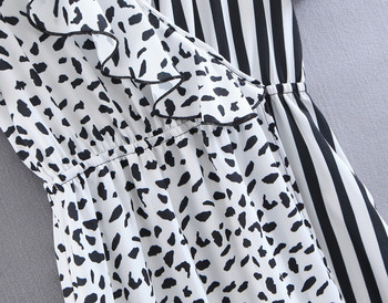 Rochie de dama cu maneci scurte si decolteu in V in alb-negru