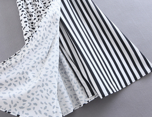 Rochie de dama cu maneci scurte si decolteu in V in alb-negru