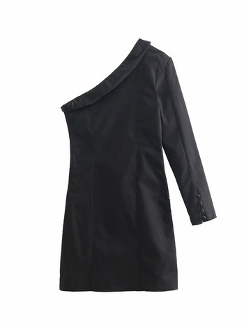 Rochie elegantă de damă în negru, cu umărul gol