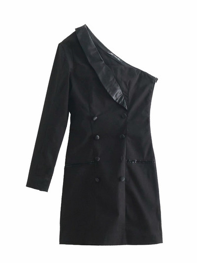 Rochie elegantă de damă în negru, cu umărul gol