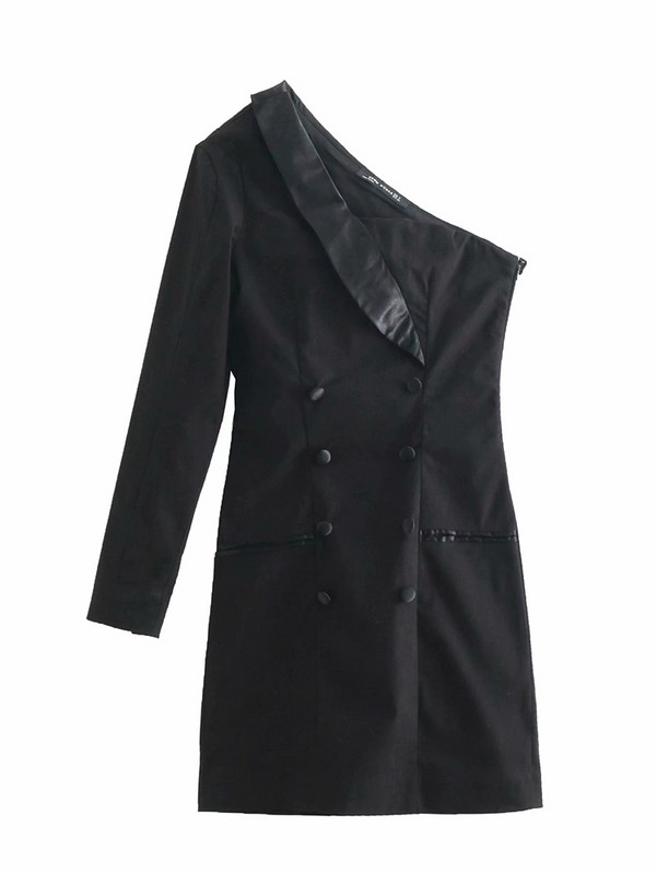 Rochie elegantă de damă în negru, cu umărul gol