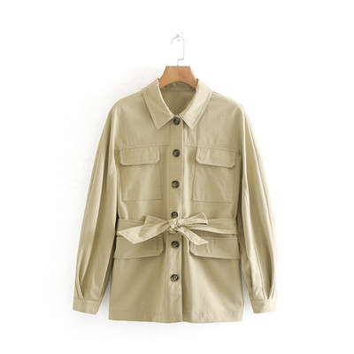 Geaca de primavara-toamna de culoare maro cu curea