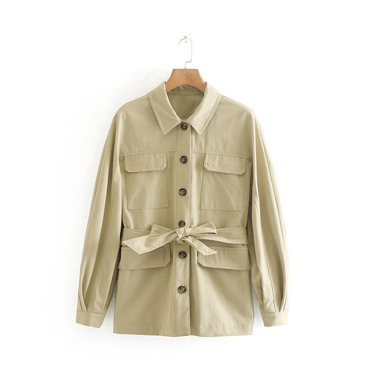 Geaca de primavara-toamna de culoare maro cu curea