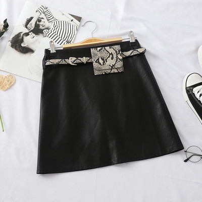 Eko bőrből készült modern női szoknya övvel több színben