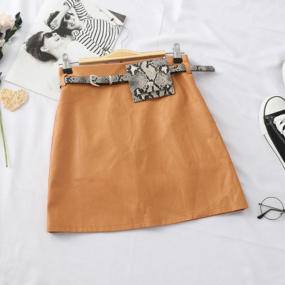 Eko bőrből készült modern női szoknya övvel több színben