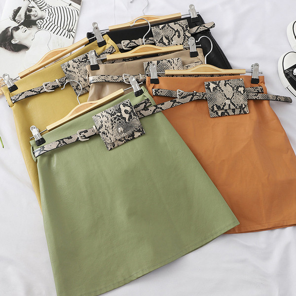 Eko bőrből készült modern női szoknya övvel több színben