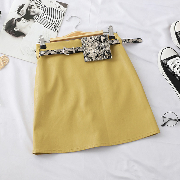 Eko bőrből készült modern női szoknya övvel több színben