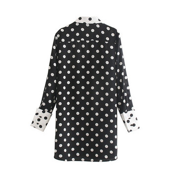 Rochie scurtă de damă cu mâneci lungi în puncte negre