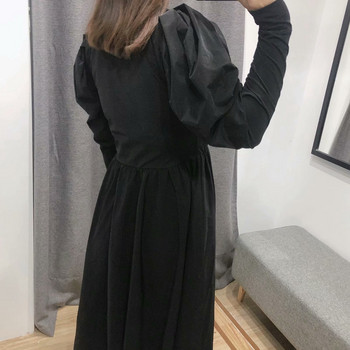 Fekete színű női ruha V-nyakú - kivágott modellel