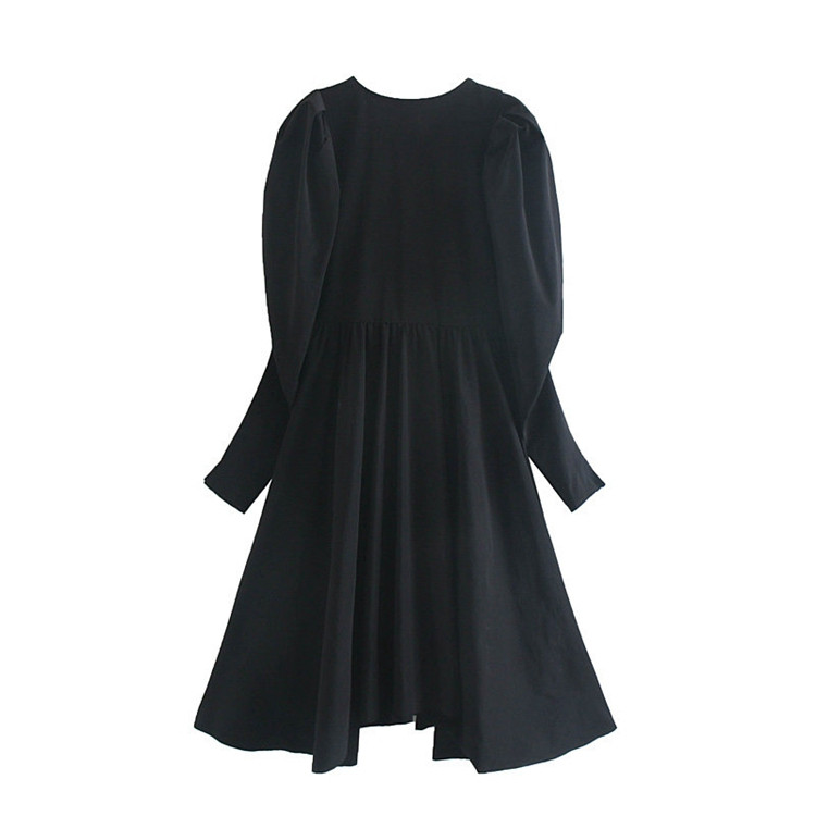 Fekete színű női ruha V-nyakú - kivágott modellel