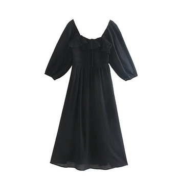 Rochie lunga de dama cu umerii goi in alb si negru