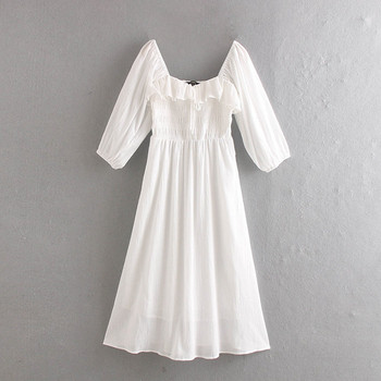 Rochie lunga de dama cu umerii goi in alb si negru