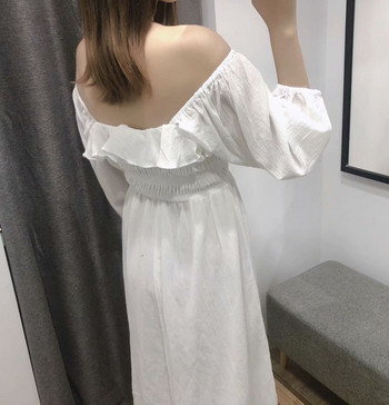 Rochie lunga de dama cu umerii goi in alb si negru