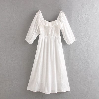 Rochie lunga de dama cu umerii goi in alb si negru