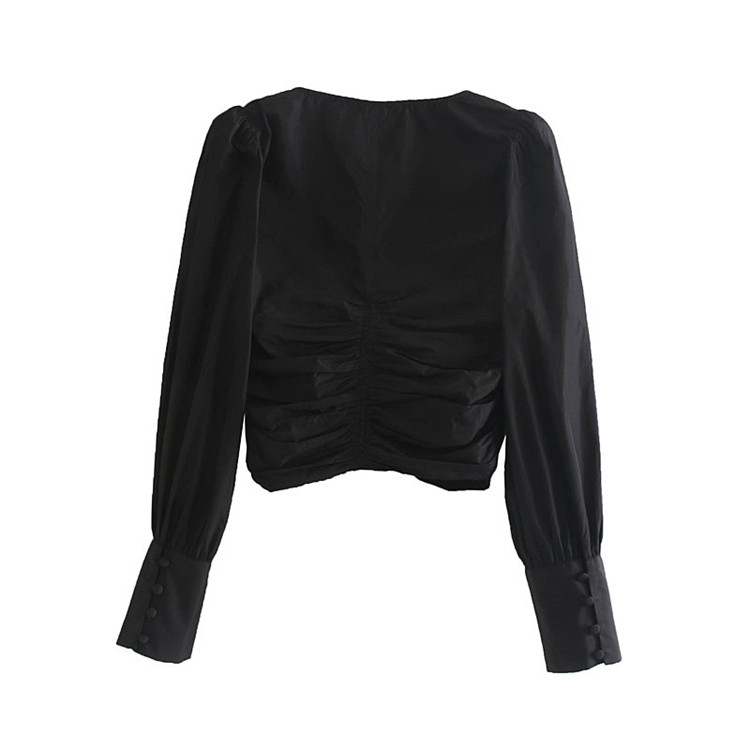 Bluză scurtă de damă cu decolteu pătrat de culoare neagră