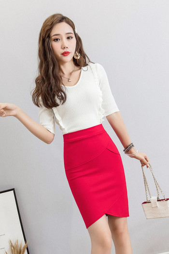 Fusta de dama eleganta cu talie inalta in negru si rosu