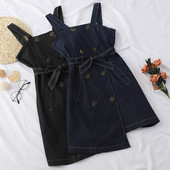 Rochie de dama din denim model asimetric cu curea in doua culori