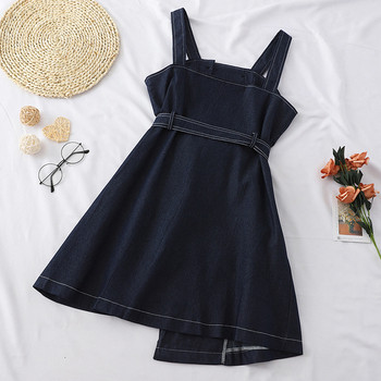 Rochie de dama din denim model asimetric cu curea in doua culori