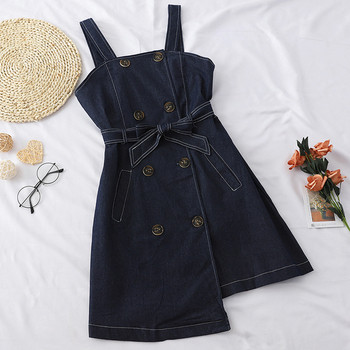 Rochie de dama din denim model asimetric cu curea in doua culori