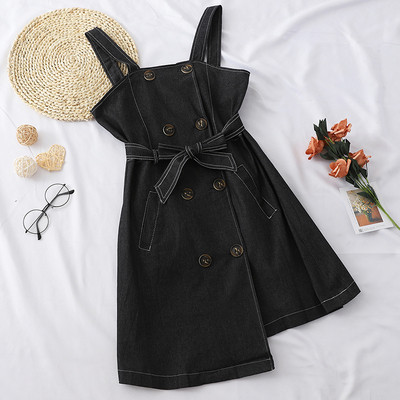 Rochie de dama din denim model asimetric cu curea in doua culori