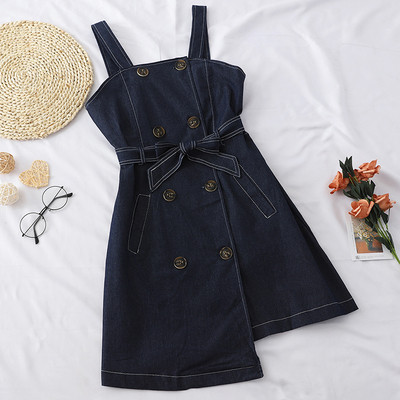 Rochie de dama din denim model asimetric cu curea in doua culori