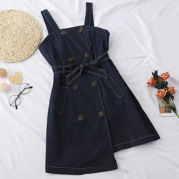 Rochie de dama din denim model asimetric cu curea in doua culori