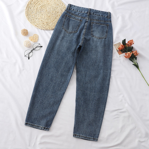 Blugi moderni de dama cu talie inalta in albastru