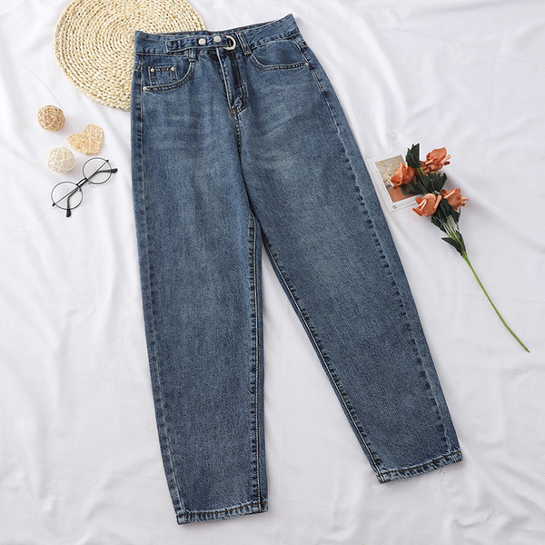 Blugi moderni de dama cu talie inalta in albastru