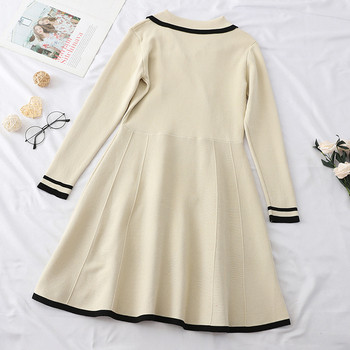 Női ruha gallérral és gombokkal fekete és bézs színben