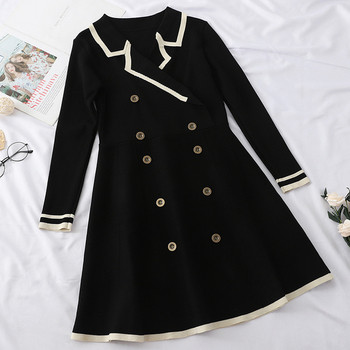 Női ruha gallérral és gombokkal fekete és bézs színben