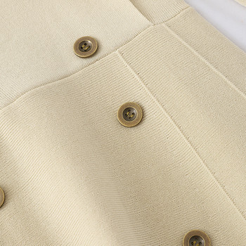 Női ruha gallérral és gombokkal fekete és bézs színben