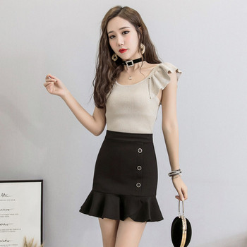 Aktuális női szoknya fekete és piros színben, gombokkal