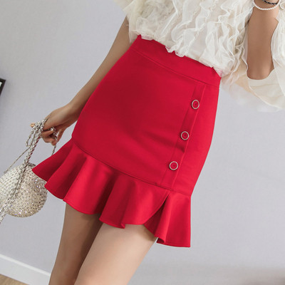 Aktuális női szoknya fekete és piros színben, gombokkal