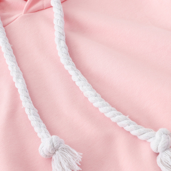 Hanorac de damă cu glugă și legături la mânecă în culoarea roz